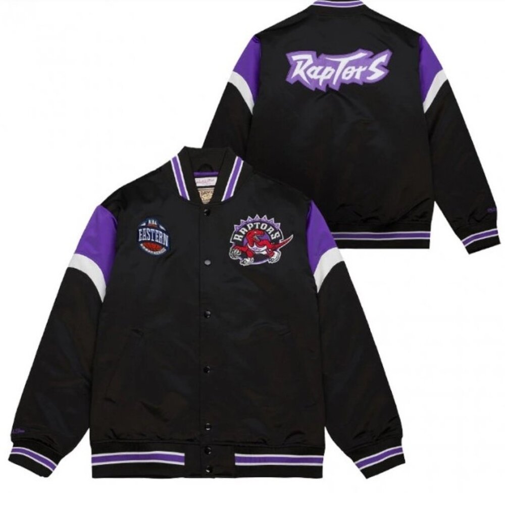 Toronto Raptors Mitchell and Ness Heavyweight Satin Bomber - Large